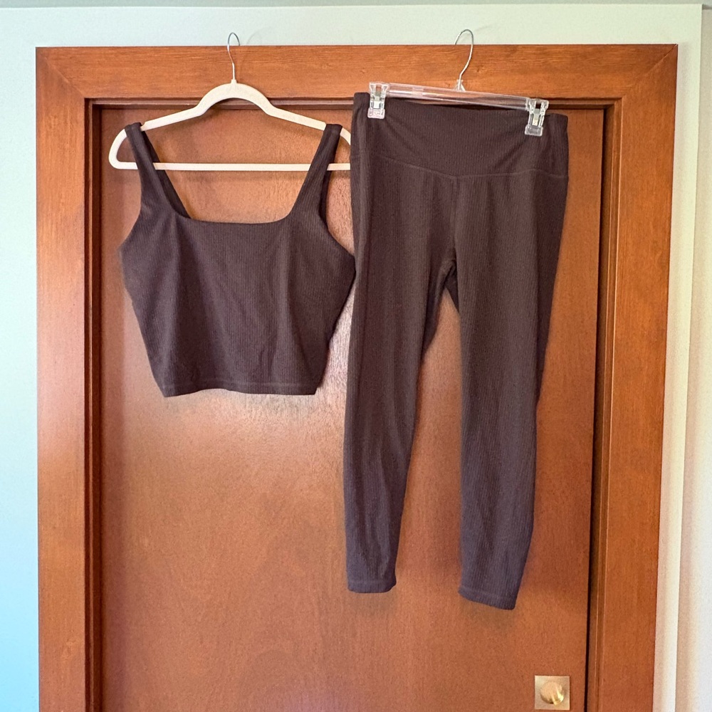 Zella Brown Ribbed Tank Top and Leggings Set